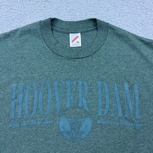 VTG Jerzees‎ Hoover Dam Shirt Vegas NV Tourist Crew Monochrome Green XL USA Made